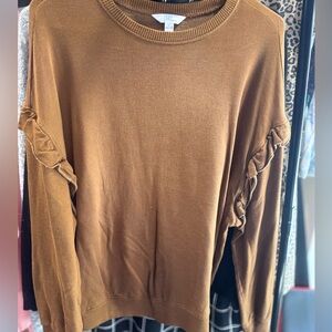 Time and Tru Women's Tan Ruffle Sleeve Sweater Top